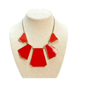 Mark. by Avon Red Enamel Geometric Bib Statement Necklace Gold Tone Adjustable